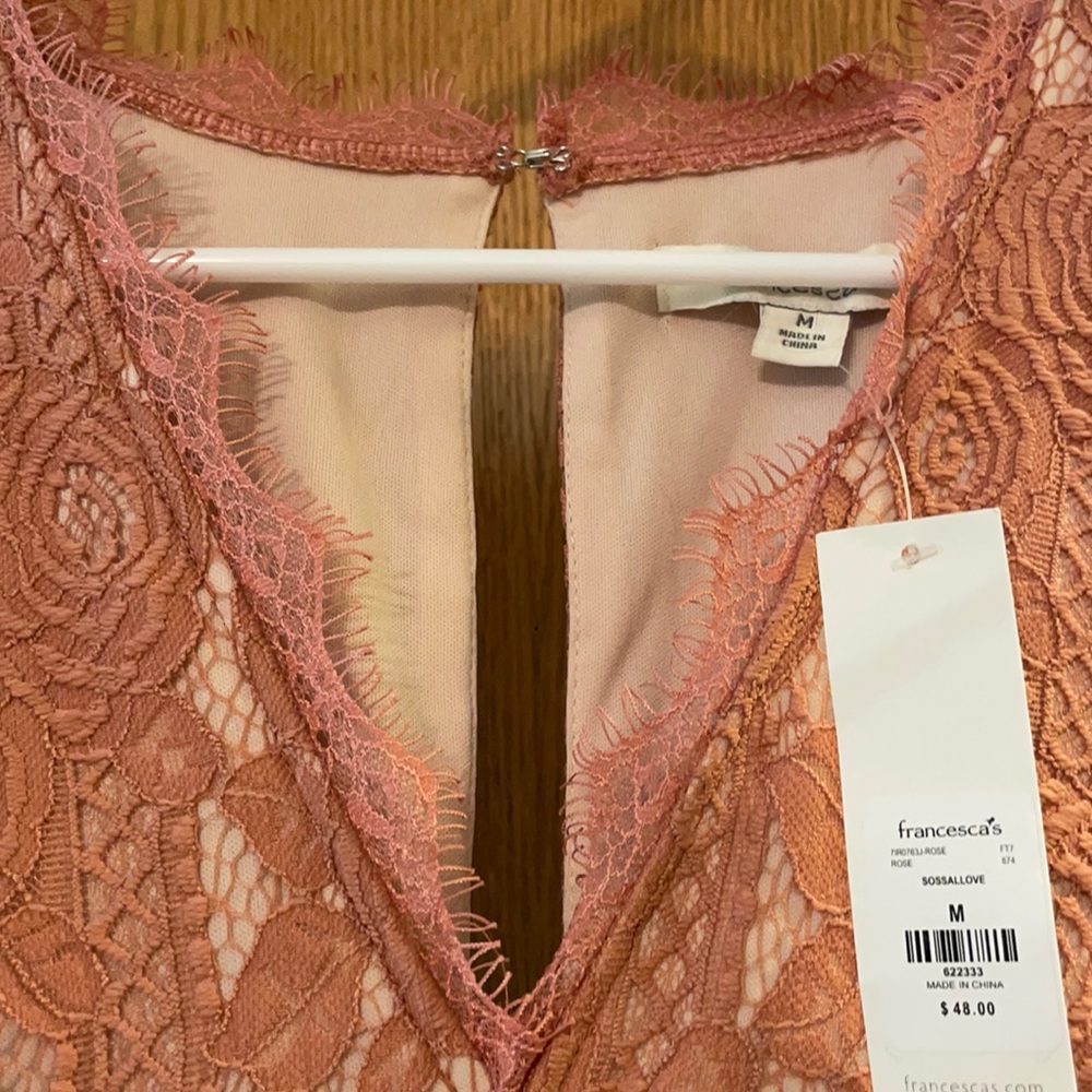 Formal dusty pink lace romper